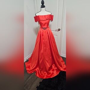 Terani Couture Red Off-Shoulder Prom Dress